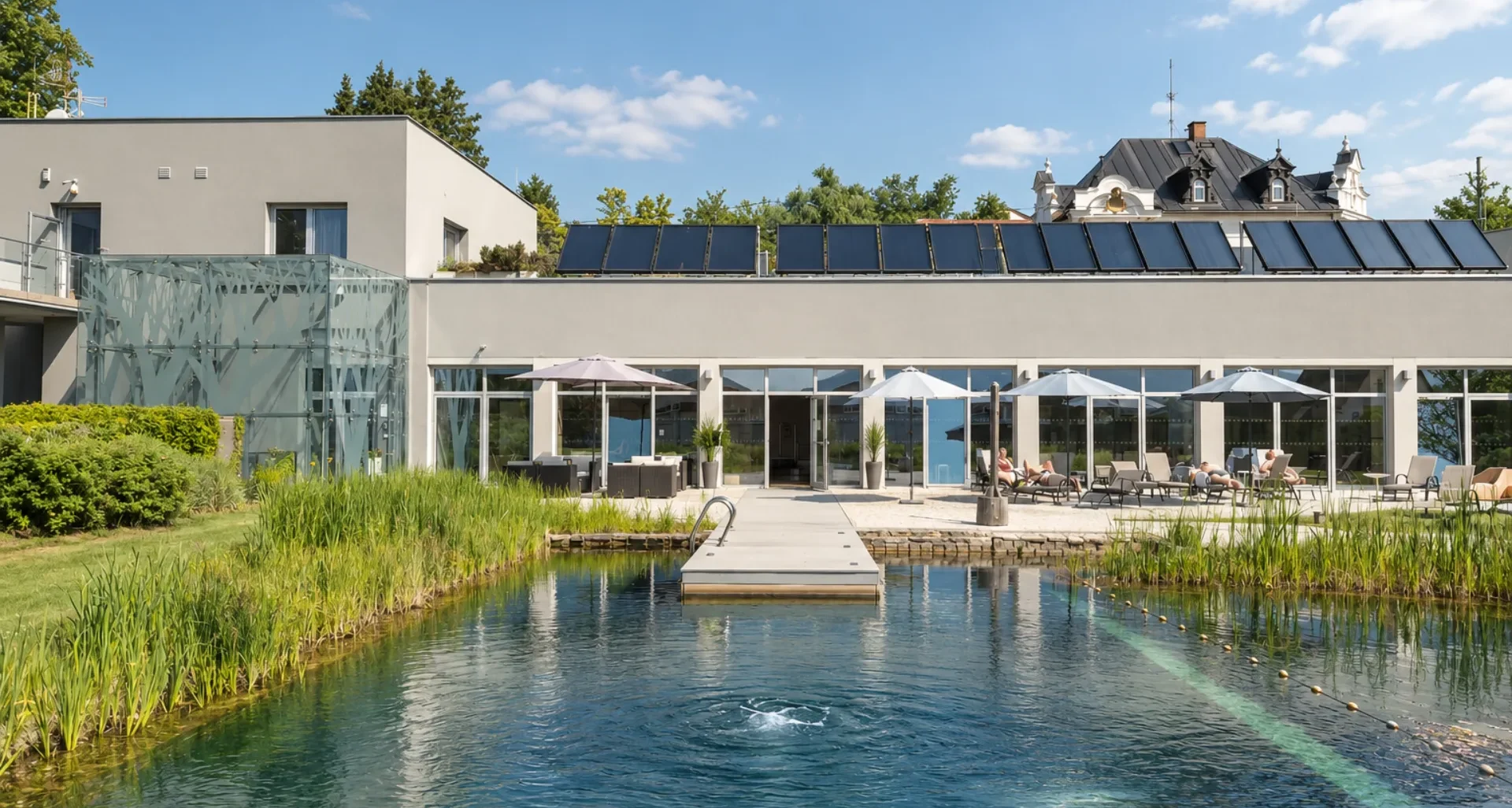 Přírodní koupací biotop v zahradě Antonie Hotel Frýdlant